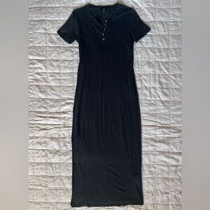 Theory Black Henley Slub Cotton Midi Dress Lounge Lightweight - Medium
